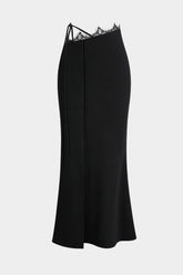 Lace Trim Patchwork Tie-Up Skirt