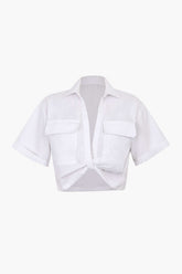 Basic Flap Pocket Twist Hem Shirt