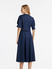 Denim V-Neck Top And Half Skirt Two-Piece Set