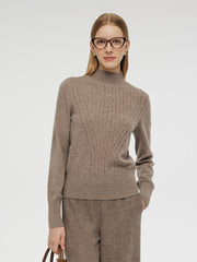 Machine Washable Wool Blend Mock Neck Women Sweater