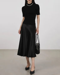 Versatile Silk Midi Skirts with Elastic Waistband