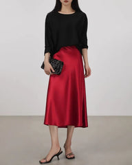 Versatile Silk Midi Skirts with Elastic Waistband