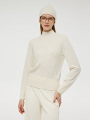 Machine Washable Wool Blend Mock Neck Women Sweater
