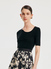 Seamless Asymmetric Neck Woolen Knit Top