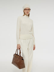 Machine Washable Wool Blend Mock Neck Women Sweater