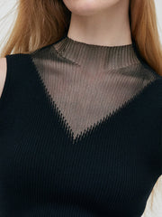 Patchwork Mock Neck Women Knitted Tank Top