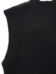 Patchwork Mock Neck Women Knitted Tank Top