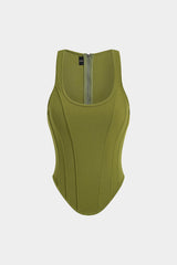 Zipper Tie-Up Corset Waist Tank Top
