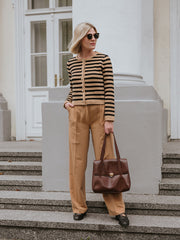 Button Up Woolen Striped Lady Cardigan