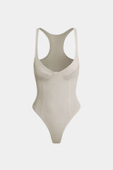 Basic Solid Deep-V Neck Bustier Sleeveless Bodysuit