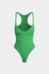 Basic Solid Deep-V Neck Bustier Sleeveless Bodysuit