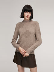 Wool Jacquard Mock Neck Women Sweater