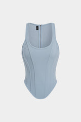 Zipper Tie-Up Corset Waist Tank Top