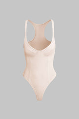 Basic Solid Deep-V Neck Bustier Sleeveless Bodysuit