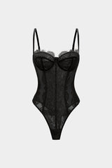 Mesh Sheer Patchwork Bustier Corset Slip Sleeveless Bodysuit