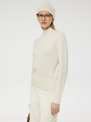 Machine Washable Wool Blend Mock Neck Women Sweater