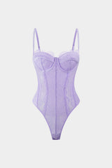 Mesh Sheer Patchwork Bustier Corset Slip Sleeveless Bodysuit