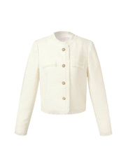 Tweed Collarless Women Crop Jacket
