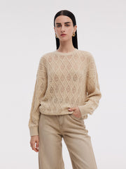 Wool Blend Sequins Women Openwork Sweater