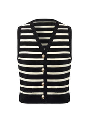 Knit Striped V-Neck Vest Cardigan