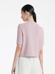 Openwork Round Neck Knitted Women Cardigan