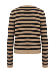 Button Up Woolen Striped Lady Cardigan