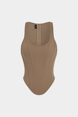 Zipper Tie-Up Corset Waist Tank Top