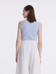Tencel And Woolen Lace Ruffle Women Tank Top