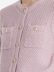 Openwork Round Neck Knitted Women Cardigan