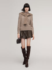 Wool Jacquard Mock Neck Women Sweater