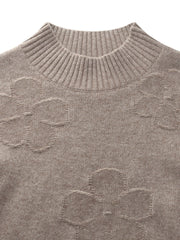 Wool Jacquard Mock Neck Women Sweater
