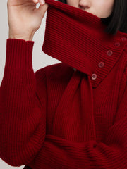 Wool Blend V-Neck Women Sweater With Detachable Scarf