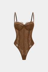 Mesh Sheer Patchwork Bustier Corset Slip Sleeveless Bodysuit