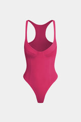 Basic Solid Deep-V Neck Bustier Sleeveless Bodysuit