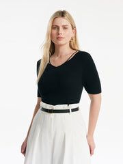 Tencel-Silk Blend Cut-out Neck Women Knitted Top