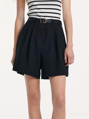Black Loose A-Line Shorts With Belt