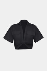 Basic Flap Pocket Twist Hem Shirt