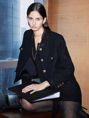 Elegant Black Tweed Cropped Women Jacket