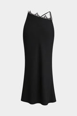 Lace Trim Patchwork Tie-Up Skirt