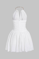 Metallic V-Neck Crossed Backless Sleeveless Mini Dress