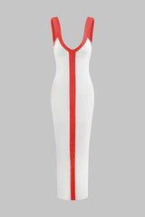 Colorblock V-neck Ribbed Split Maxi Dress
