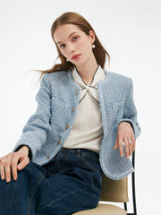 Single-Breasted Round Neck Women Jacket