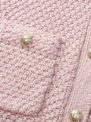 Openwork Round Neck Knitted Women Cardigan