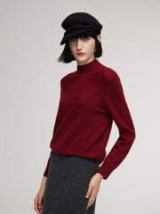 Wool Jacquard Mock Neck Women Sweater