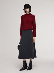 Wool Jacquard Mock Neck Women Sweater
