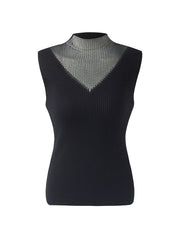 Patchwork Mock Neck Women Knitted Tank Top