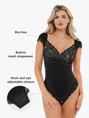 Shapewear Cap Sleeve Slimming Lace Cup Bodysuit