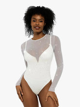ShapewearΒ Heat-SetΒ CrystalΒ MeshΒ Long-SleeveΒ SlimmingΒ Bodysuit
