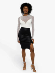 Shapewear Heat-Set Crystal Mesh Long-Sleeve Slimming Bodysuit