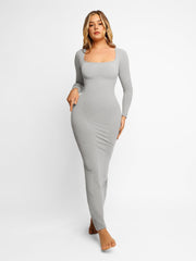 Shapewear Square Neck Long Sleeve Slimming Modal Maxi Dress
